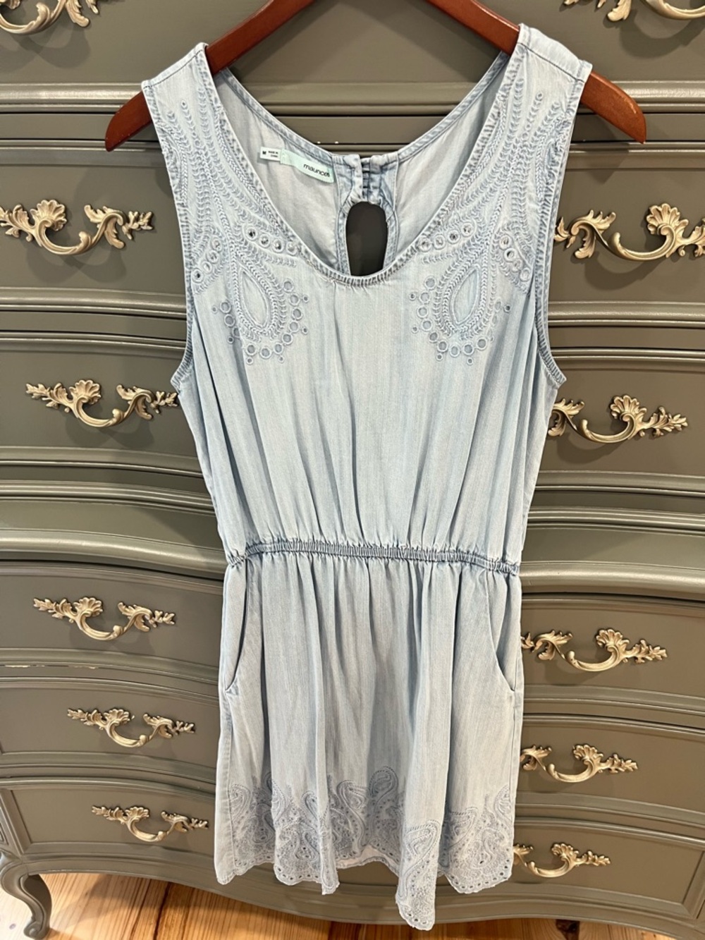 Maurices Light Blue Chambray Embroidered Eyelet Sleeveless Dress